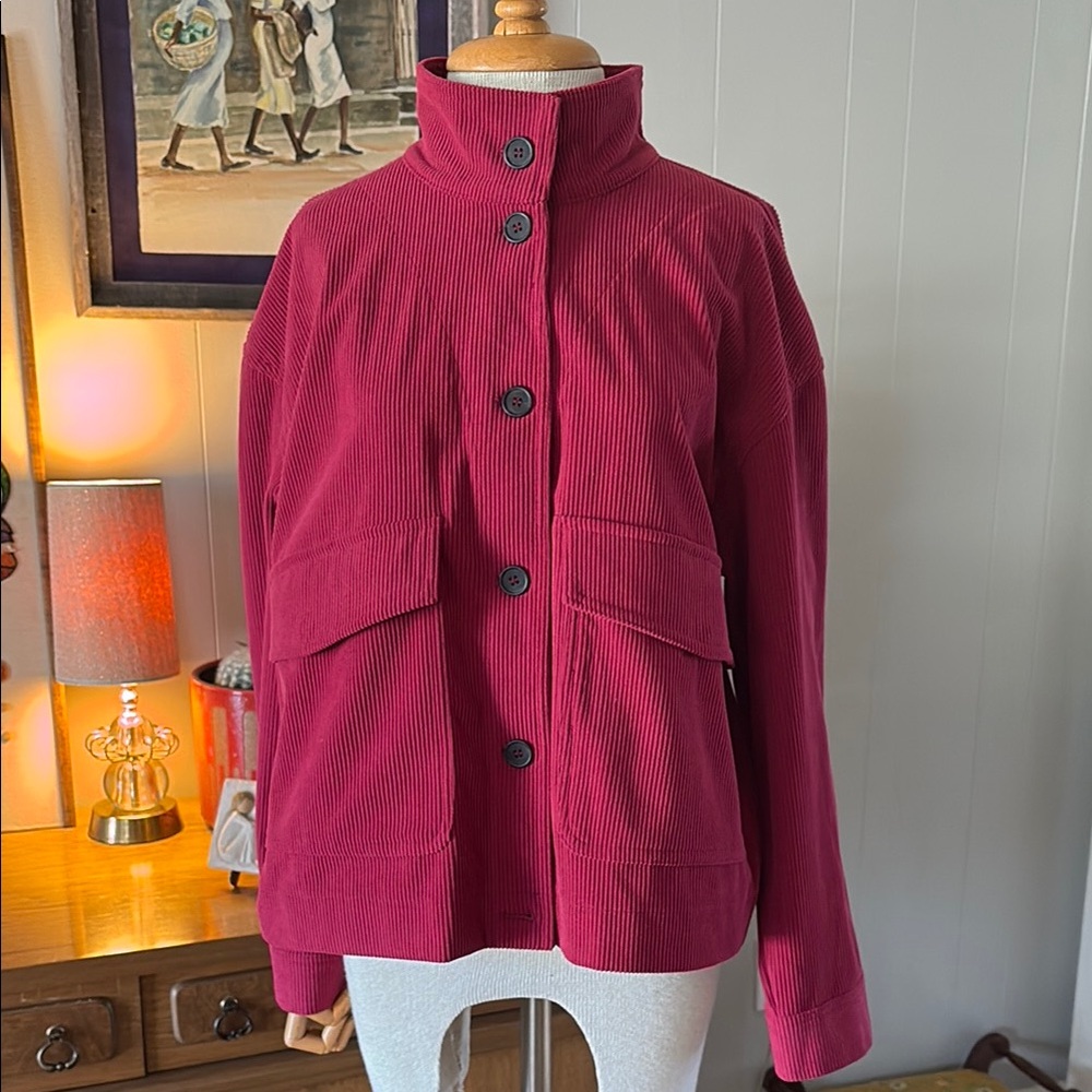 Avec Les Filles for Anthropologie Red Utility Jacket Stand-Up Collar